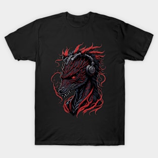 Japanese Red Dragon Asian Tattoo headphones style T-Shirt